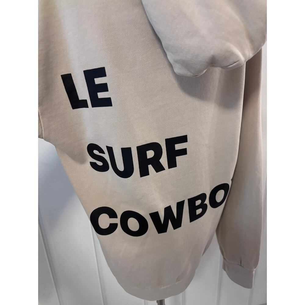 Le Surf Cowboy Hoodie Sweatshirt Medium Beige Graphic Pullover Oversized - Picture 5 of 9